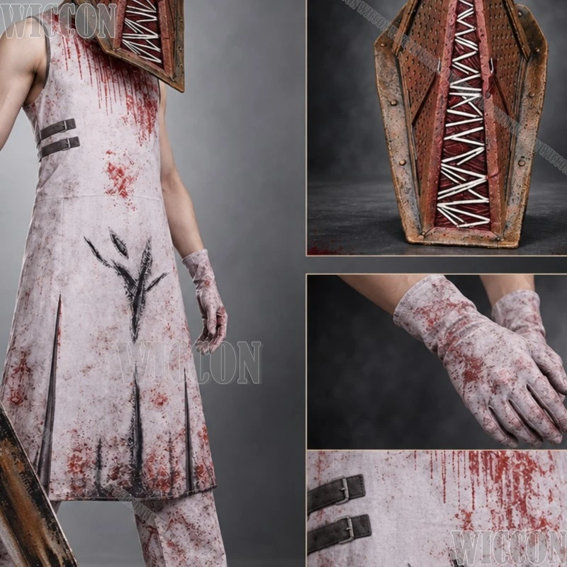 Silent 2 Hill Remake Red Pyramid Head Thing Cosplay Costume Mask Blood Stain Executioner Horror Outfit disfraz halloween mujer