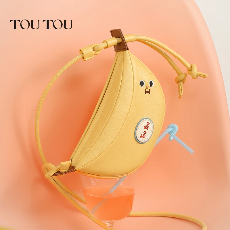

TOUTOU Mini Women Bag Banana Dumpling Parent-child Friend Female Bag Cute Girls Crossbody One Shoulder Underarm Cow Horn Bag