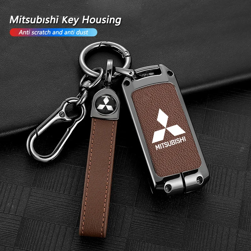 Leather Car Key Case Full Cover Protection Shell Bag For Mitsubishi Outlander Lancer 10 Pajero Sport ASX RVR L200 Eclipse Cross