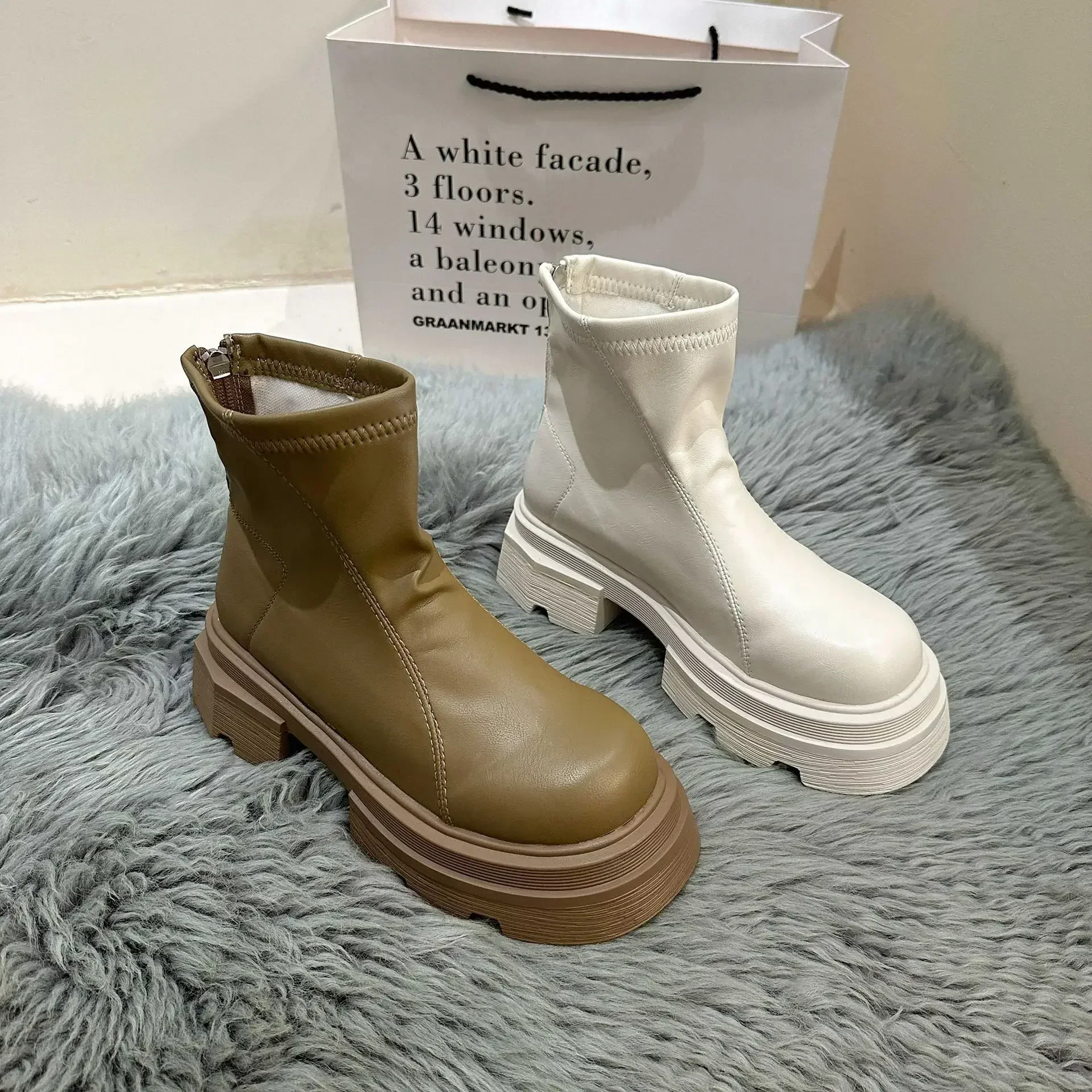 Women Platform Ankle Boots  Fashion Ladies Thick Sole Round Toe Ankle Boots Short Boots Winter Motorcycle Boot Bottine 2024