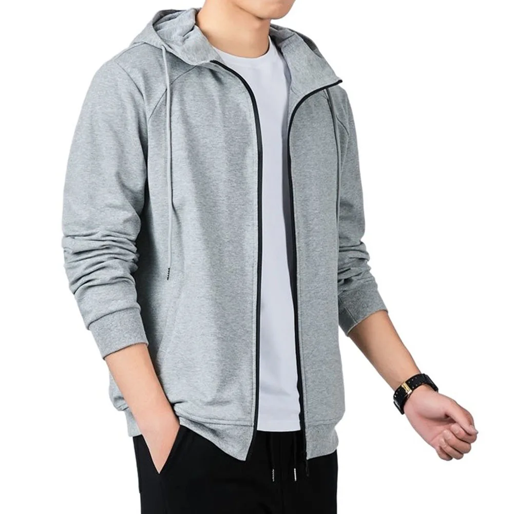 Lightweight Men's Hooded Collar Jacket Sweatshirt for Spring Autumn Casual Outfit Black Gray XL-4XL Solid Color