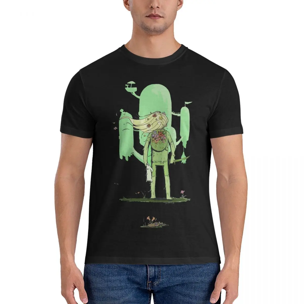 Plant Me There T-Shirts for Men Adventure Cartoon Time Novelty Pure Cotton Tee Shirt Crewneck Short Sleeve T Shirt