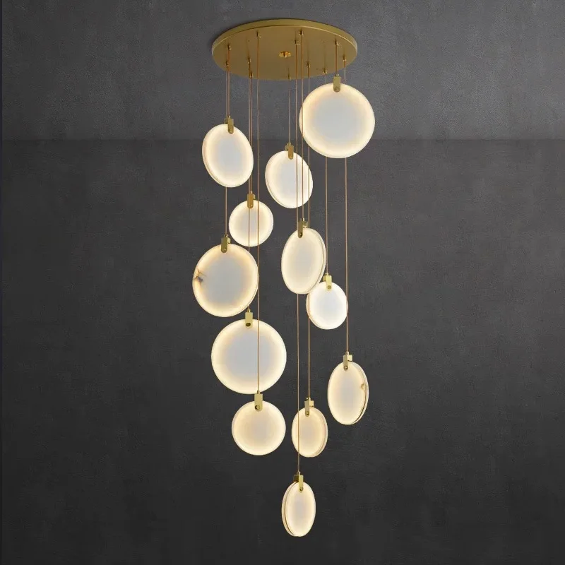 

2025 Designer Gold Stainless Steel & Marble Chandelier - Dimmable Round Pendant Lamp for Hotel, Luxury Ceiling Luster