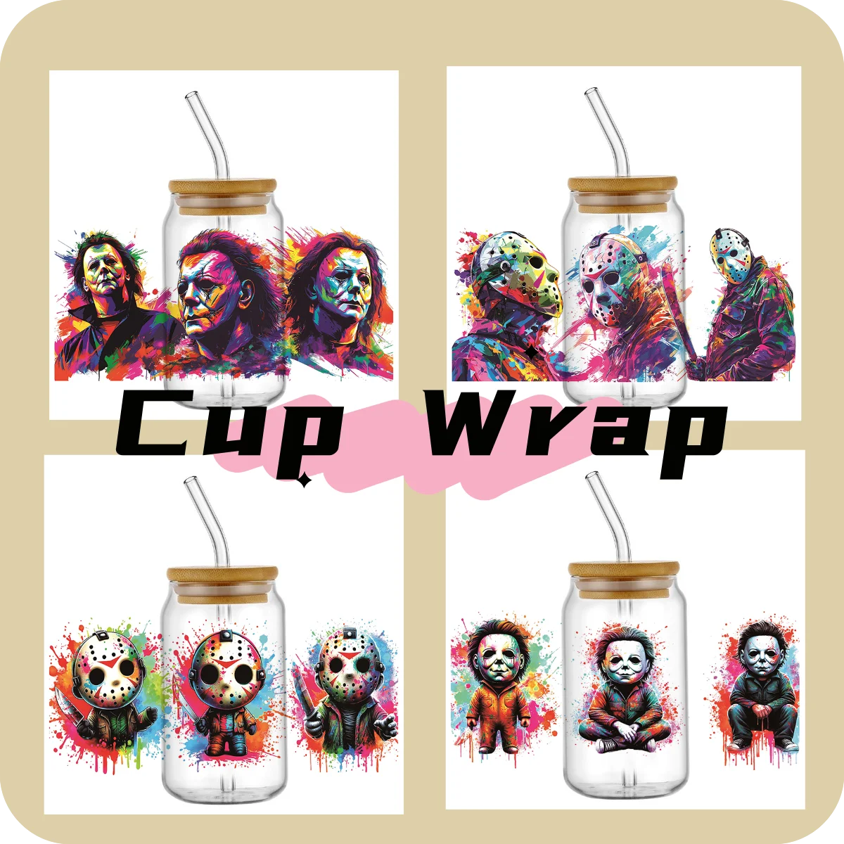

16 унций The Killer Series Design 3D наклейки УФ DTF Cup Wraps Водонепроницаемая наклейка для передачи телефона для очков, чашек, кружек, поделки своими руками