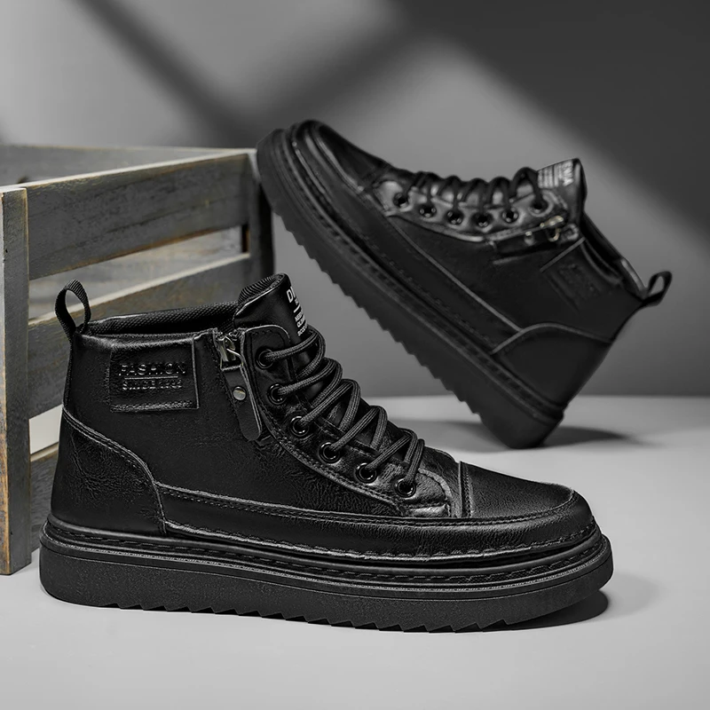 

Retro Ankle Boots For Men High-top Men Leather Shoes High Quality Non-Slip Motorcycle Boots Fashion Men Boots Formal Casual Shoe