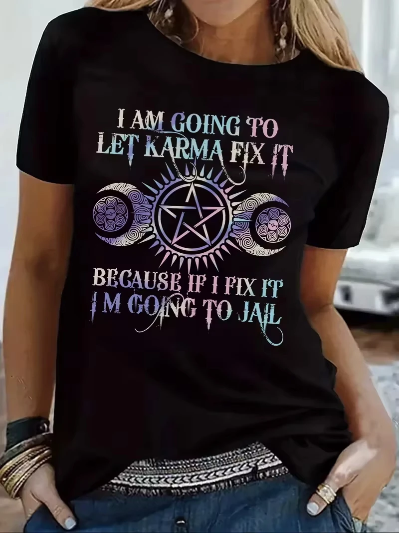 100% Cotton Printed T-shirt, I AM GOING TO LET KARMA FIX IT, Colorful Loose T-shirt Y2k Clothes Man Luxury Men's Clothing