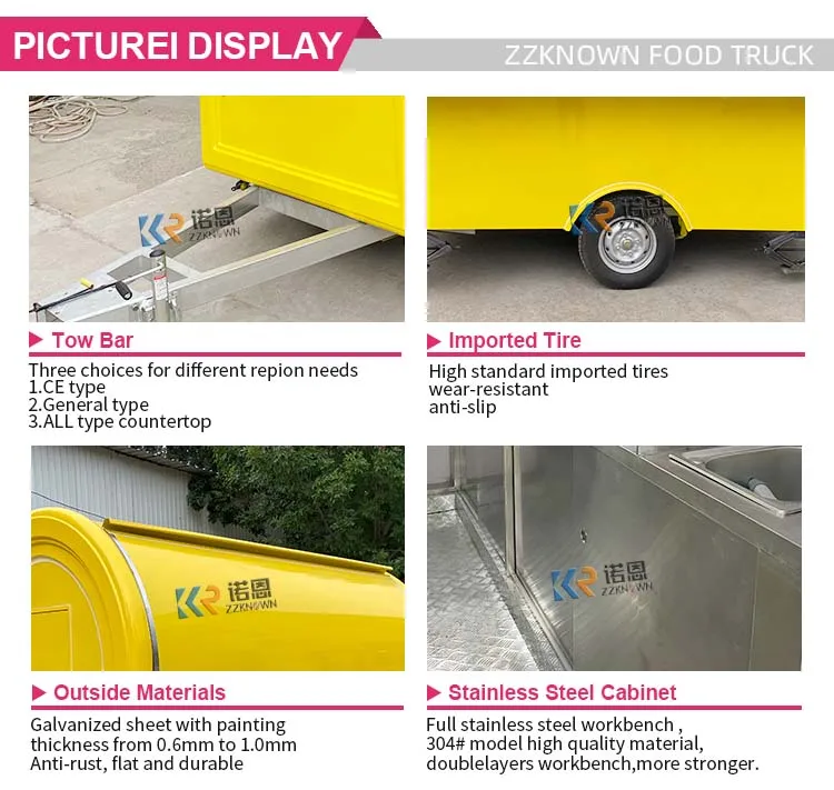 مقطورة الطعام كشك الوجبات السريعة مركز تسوق خارجي مرآة من الفولاذ المقاوم للصدأ شاحنة طعام قابلة للتخصيص
