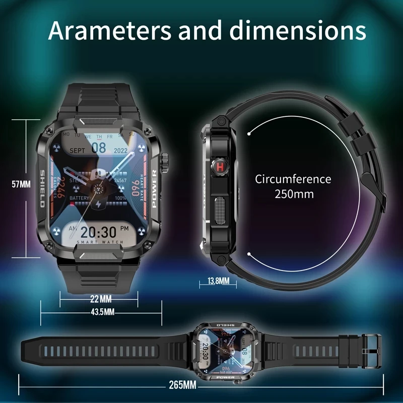 Jam tangan pintar pria, panggilan Bluetooth IP68 5ATM tahan air luar ruangan olahraga kebugaran pelacak Monitor kesehatan untuk Android IOS