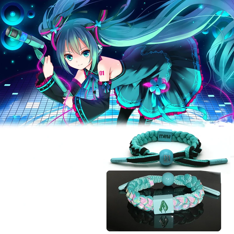 Cartoon Anime Hot Peripheral Hatsune Miku Logo Reflective Fashion Bracelet Student Handmade Couple Hand Rope Luo Xiaohei Gift