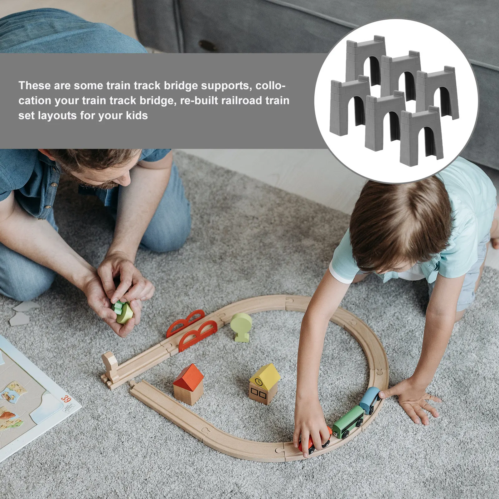 

6Pcs Train Track Support Risers Exquisite Crafted Bridge Pier Blocks for Wooden Train Sets Kids Creative Railway Layout Building