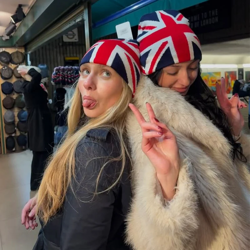 Union Jack Jacquard Knit Beanie For Men Women Winter Warm UK Flag Pattern Cold Hat Hip Hop Street Style Stretchy Knitted Hat