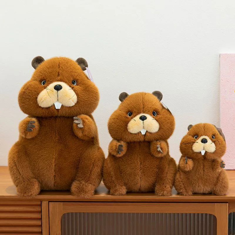Soft Fluffy Brown Beaver Plush Toy Multiple Sizes Cute Stuffed Animal Doll for Living Room Desktop Decor Cozy Home Ornament