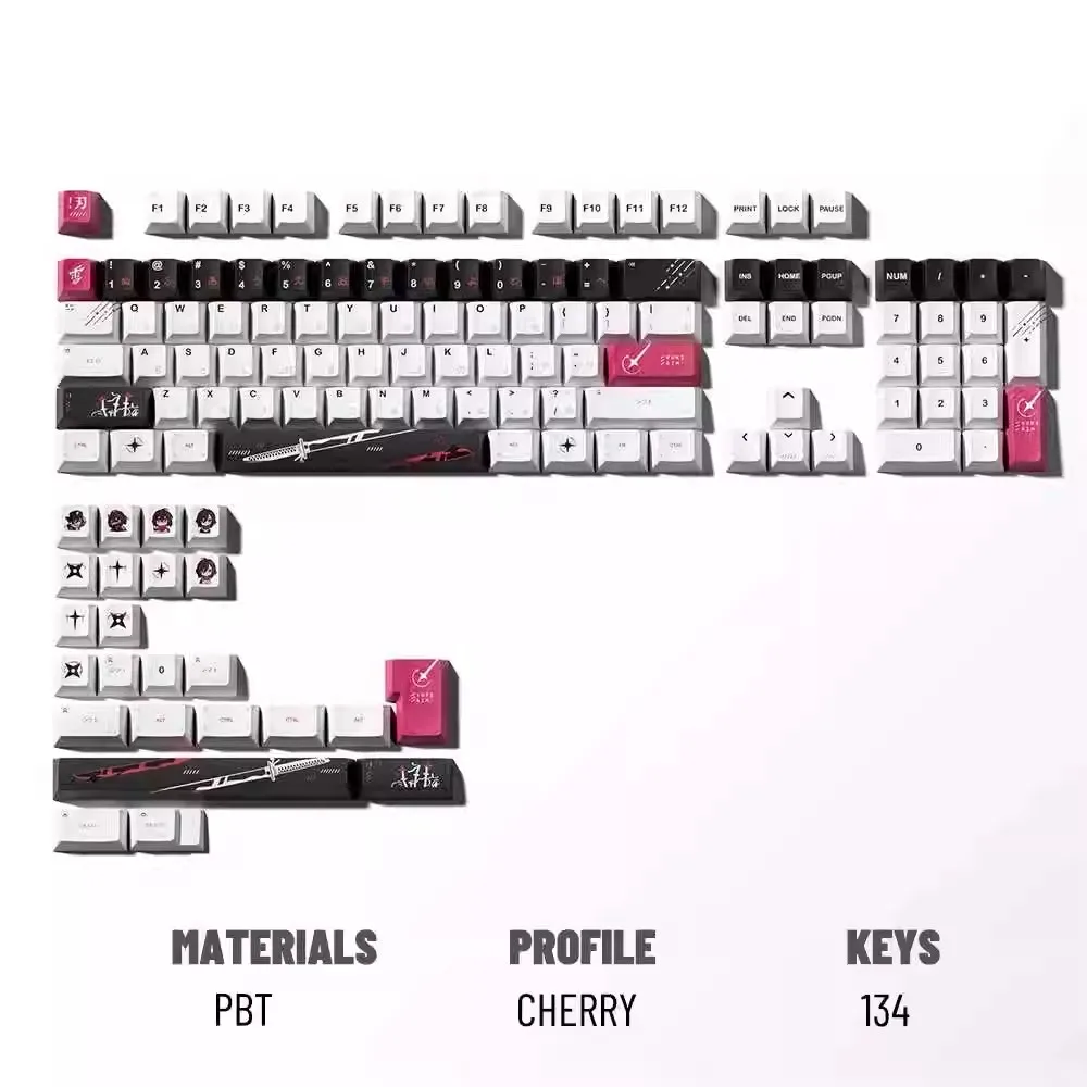 Yukiaim Keycaps Set PBT Sublimation Keyboard Caps Custom Cherry Profile Anime Keycaps Mechanical Keyboard Accessories Replica