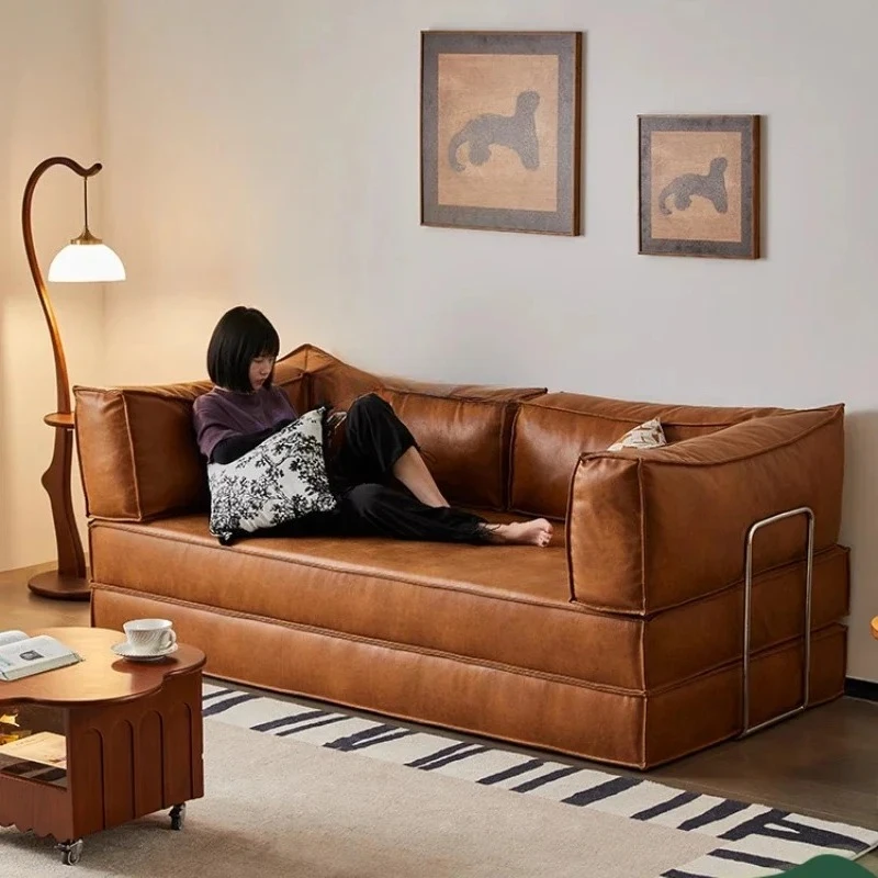 الفرنسية الرجعية أريكة سرير شقة صغيرة غرفة المعيشة ذات الاستخدام المزدوج جديد النفط الشمع القماش النمط القديم وحدة أريكة #1