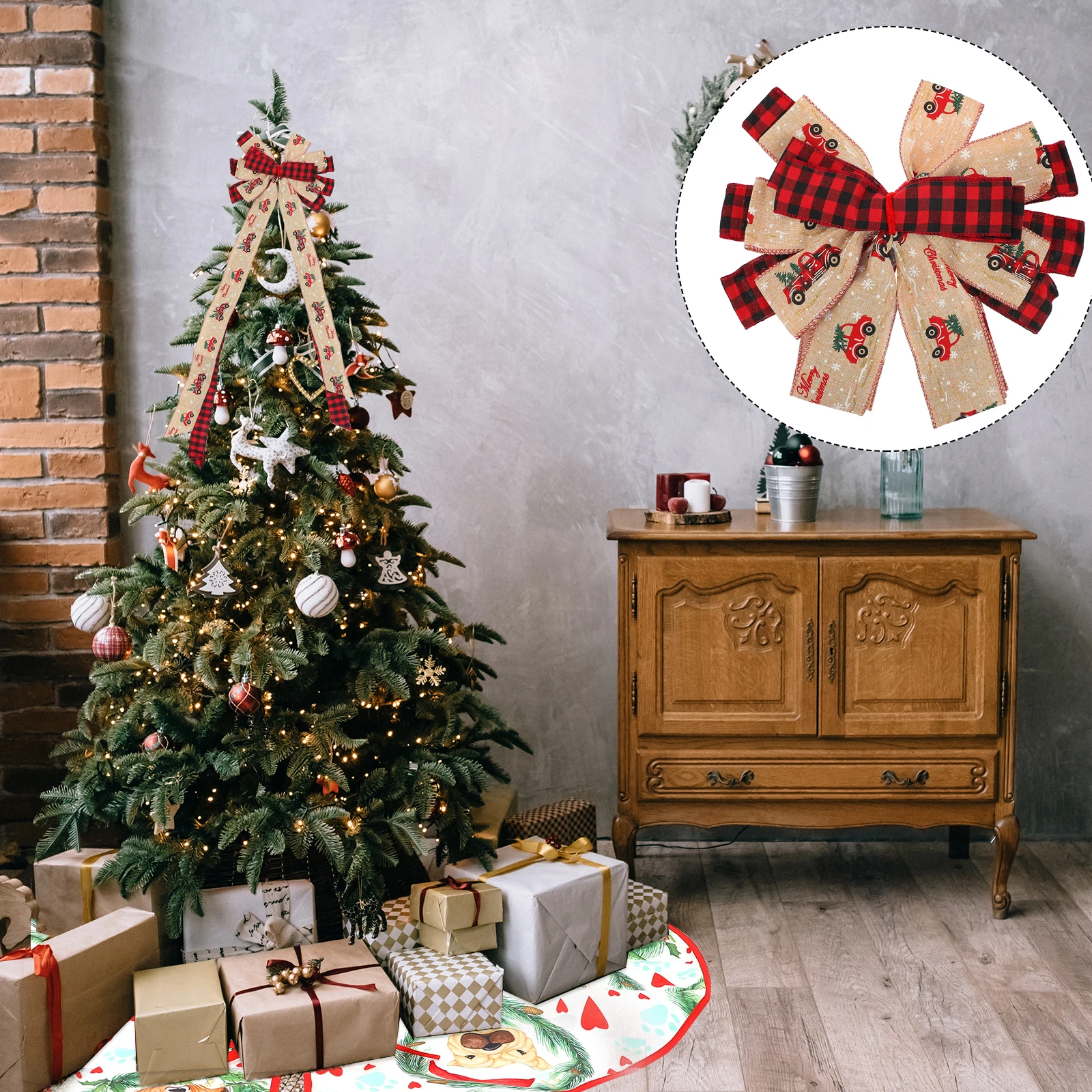 

Bow Decoration Christmas Bows Top Hat Tree Topper Polyester Decorations for Xmas Ornaments