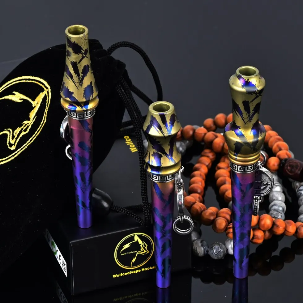 High-End Mixed Color Cigarette Holder with Titanium Alloy Craftsmanship, Bronze & Silver Ring Buckle, Stone & Wood Chain