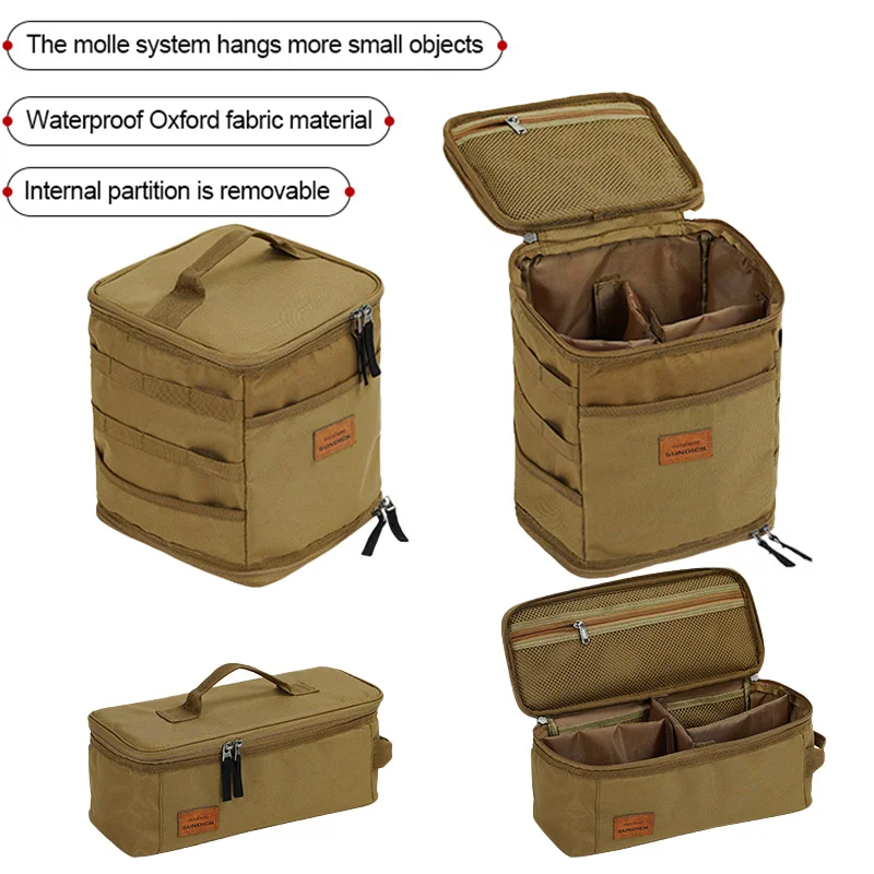 Camping Storage Bag Portable Oxford Cloth Large Capacity Gas Stove Canister Pot Carry Bag Storage Sack Picnic Basket MOLLE Bag