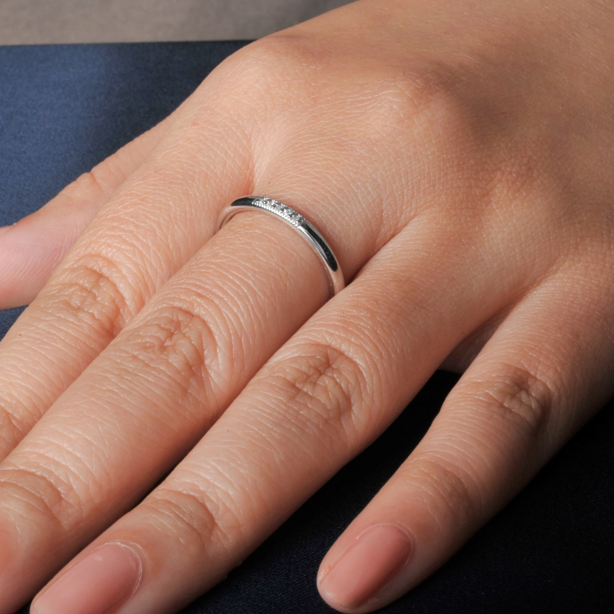 Potiy Valentine's Day Love 5 Stone 0.03ct Lab Created  CVD Grown Damiond Wedding Band Stacking Ring 925 Sterling Silver