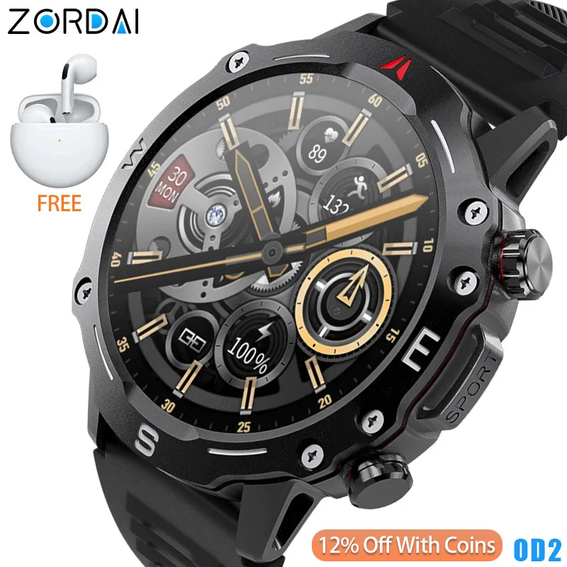 Zordai OD2 Smart Watch Men Male Smartwatch For iPhone Bluetooth Call Sport Fitness Tracker Heart Rate Monitor IP68 Waterproof