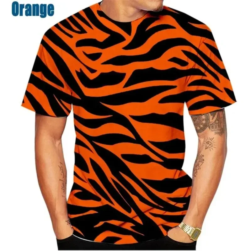 Summer Hot Sale 3D Tiger Stripe Men\'s/women\'s T Shirt 3D Printing Short-sleeved Round Neck Men\'s Tops