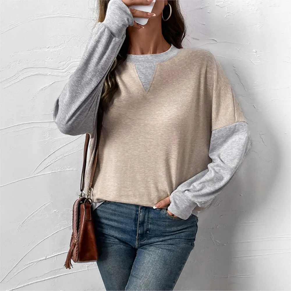 Roupas femininas casual topo solto em torno do pescoço moletom all-match estilo simples pulôver confortável temperamento deslocamento na moda