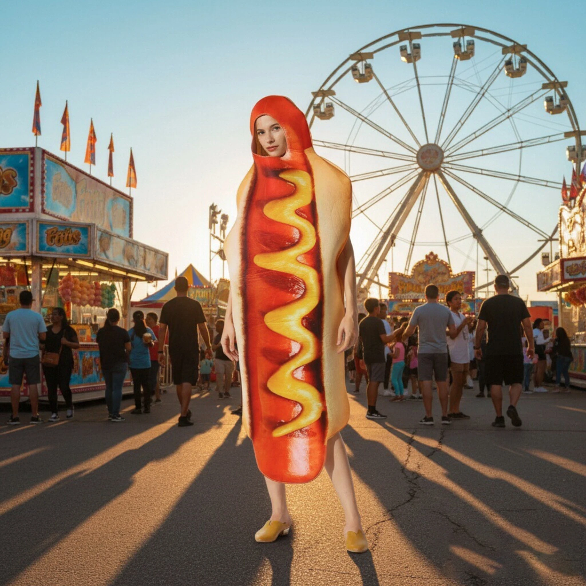 Funny 3D Print Hot Dog Hooded Costume Loose Sleeveless Food Outfit Men Women Halloween Cosplay Carnival Novelty Party Dress Up view 4