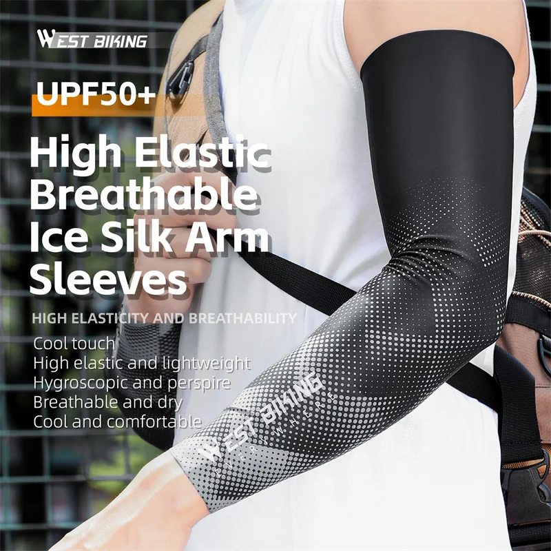 WEST BIKING Summer Sunproof Arm Sun Sleeves UV Protection Seamless Digital Printing Cycling Running Sleeves Cooling Sport Gear