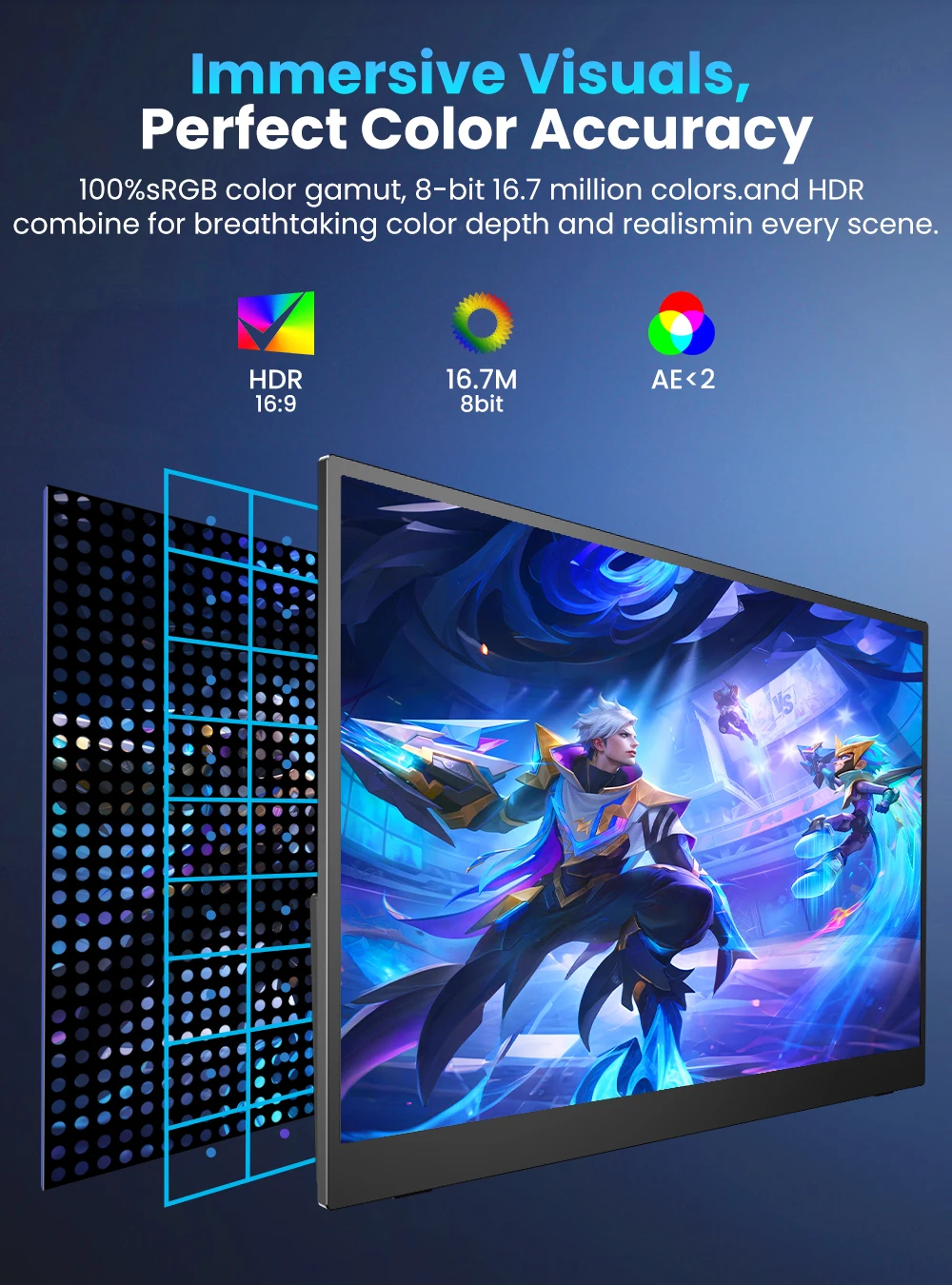 UPERFECT 2K ポータブルモニター 17.3 インチ 144Hz 1440P 400cd/m²