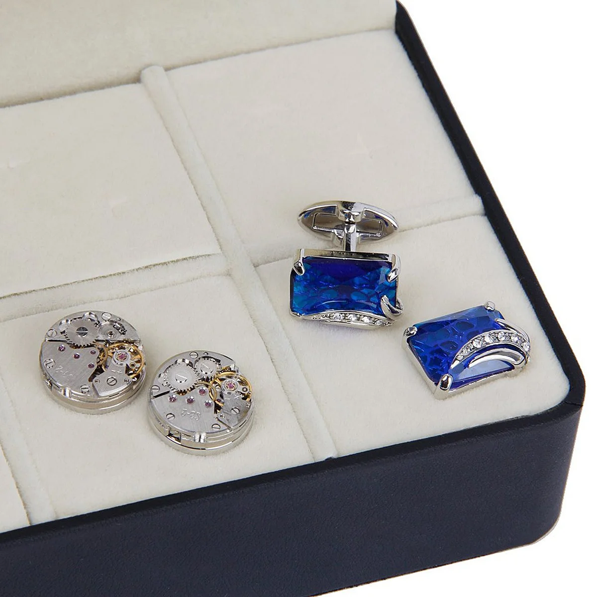 

Запонки с 6 отделениями, зажим для галстука, коробка для хранения, черный чехол из искусственной кожи для запонок, органайзер для галстуков, подарок