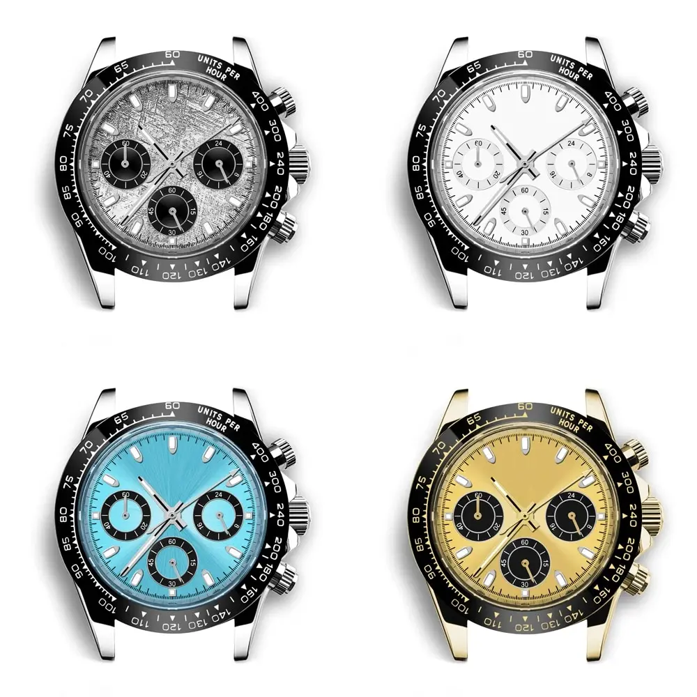 Neiton 39mm VK63 Movement Case Panda Three Eye Sapphire Chronography Stainless Steel Waterproof Gold Blue Black