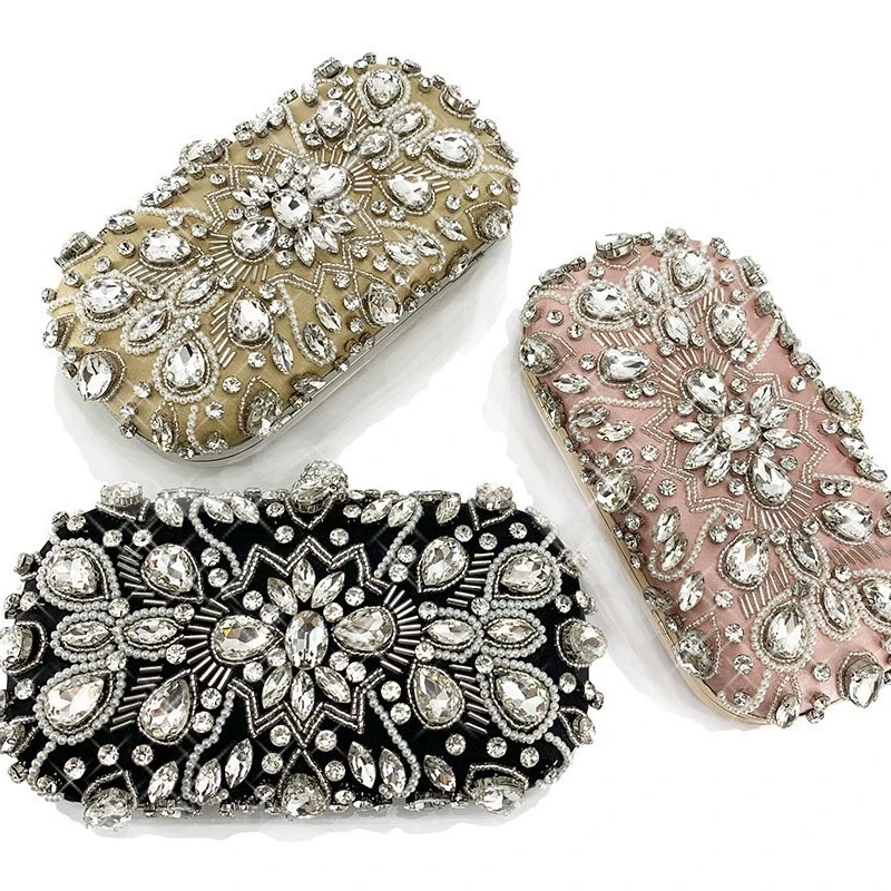 

Handmade Big Rhinestone Beading Evening Dress Purse Luxury Diamond Studded Formal Wedding Party Clutch Bag Black Women Handbags