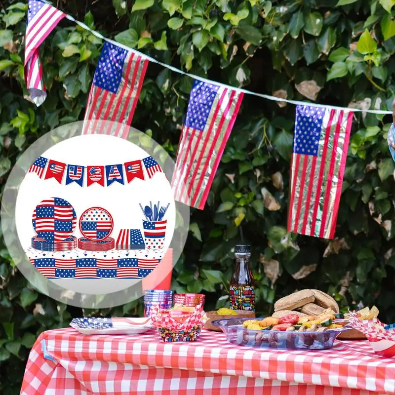 Suministros de fiesta del Día de la independencia, suministros de decoración de fiesta de bola patriótica, manteles del Día Nacional, platos, servilletas y tazas, 4 de julio