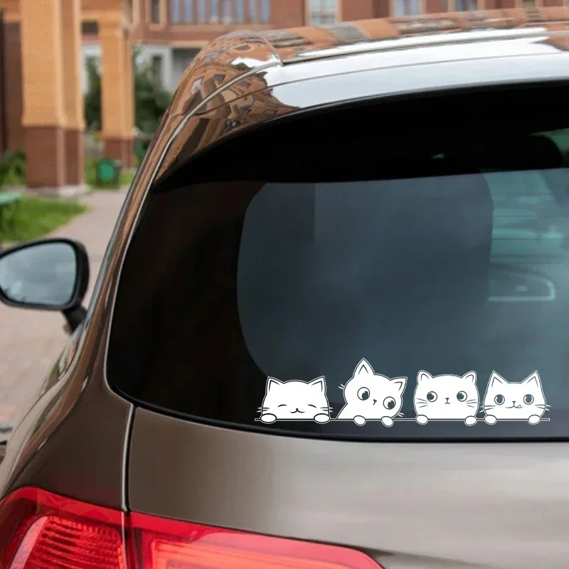 Peeking Cat Vinyl Sticker Car Window Bumper Decoration, Halloween Cats Decals Fur Kitten Laptop Car Stickers