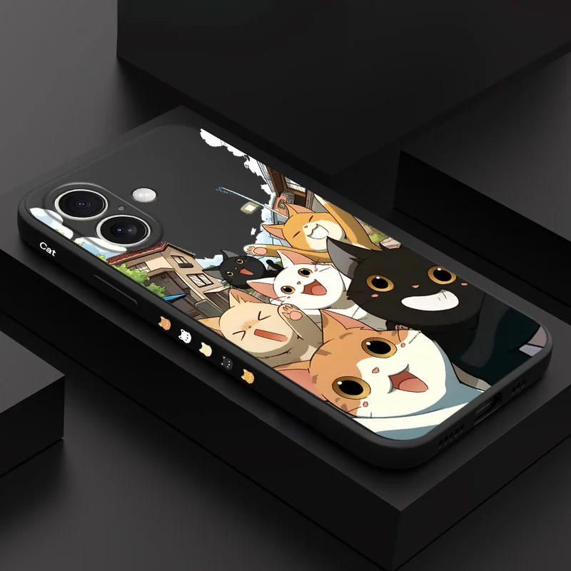

Happy Cat Phone Case For iPhone 16 16e 15 14 13 12 11 X XR XS Plus Pro Max Mini Silicone Cover