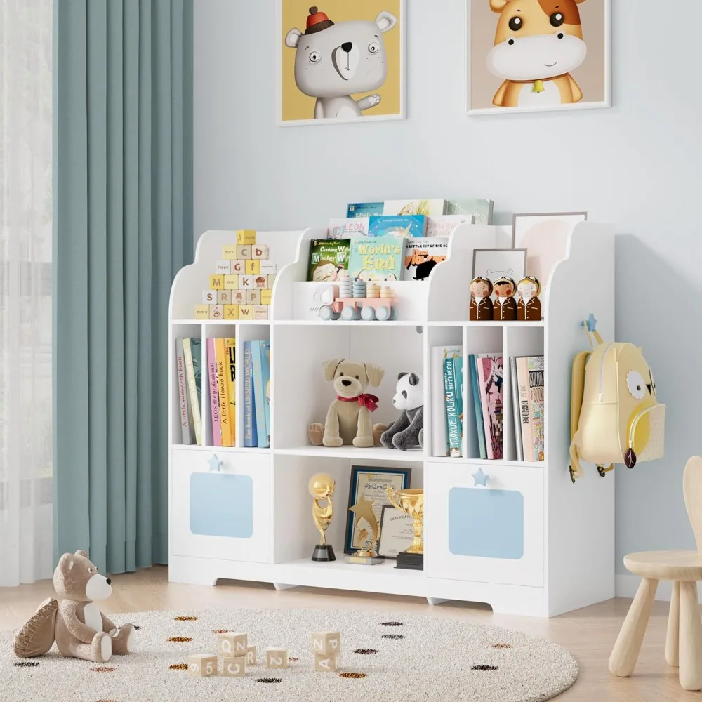 Étagère à livres en bois à motifs ondulés pour enfants, étagère à livres pour tout-petits, 2 égouts de proximité, 3 niveaux, boîte à jouets pour garçons et filles