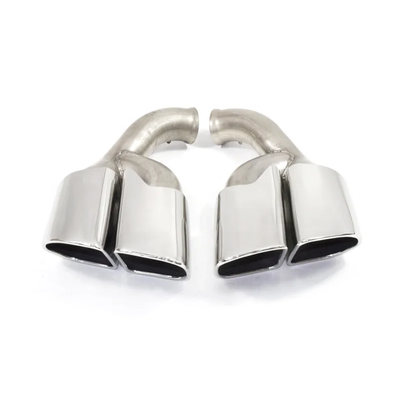 SYPES For Porsche15-17 Cayenne 958-2 Square Nozzle Chrome Silver Polish Exhaust Muffler Tip Original Car Tail Pipe Change OEM