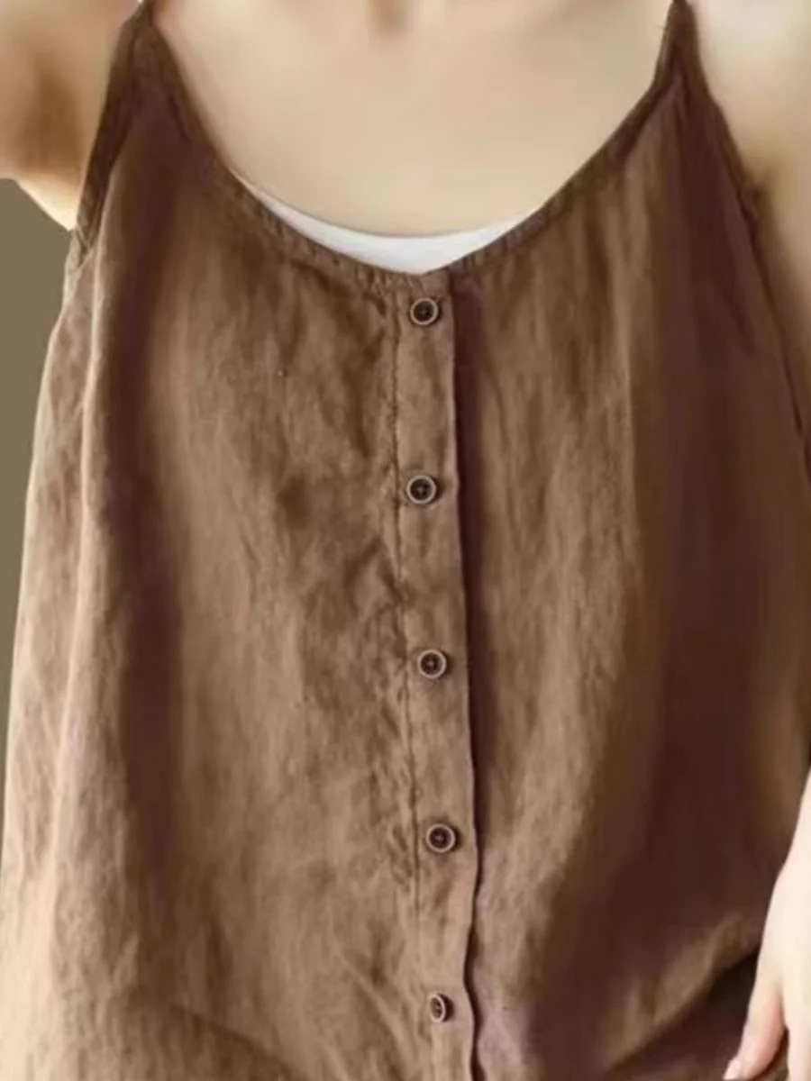 

Женский однотонный жилет на бретелях, новый летний свободный жилет Materni из хлопка и льна, большой размер, топ для мам, корейский топ для поездок на работу