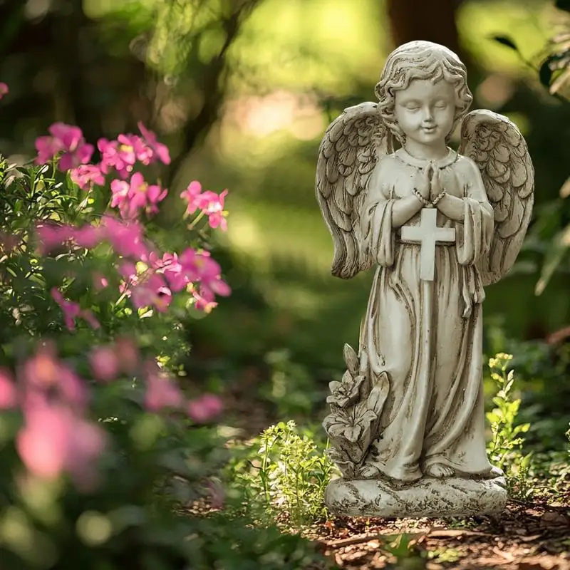 Solar Garden Angel Statue Resin Praying Angel For Cemetery Decoration Solar Memorial Angel For Lawn Porch Patio ornament