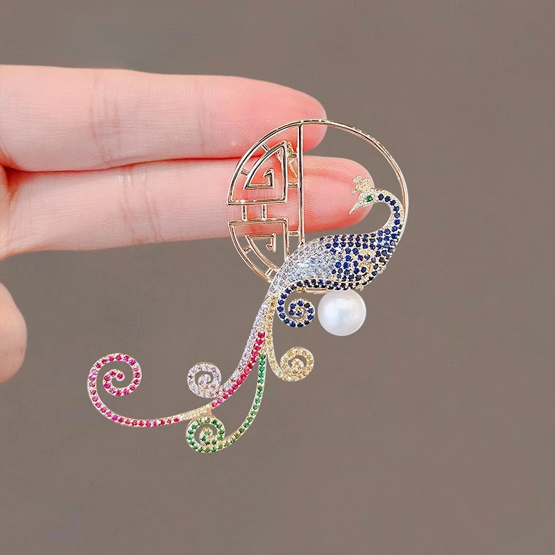 Chinese Multicolored Peacock Brooch High-end Women's Suit Sweater Brooch Pin