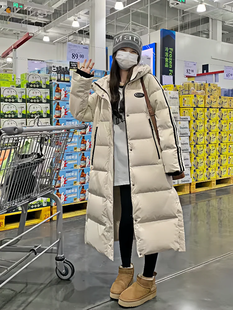 

Mid Length Unpainted Hooded Cotton Jacket, Knee Korean Style Worn With Thickened Warm Down Jacket, Women's Winter New 2024