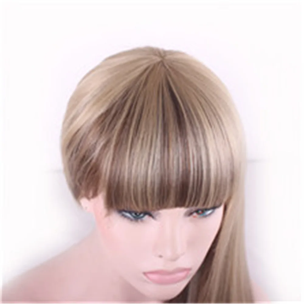 Rose mesh mixed color gradient Qi bangs full head cover long straight hair chemical fiber high temperature silk wig