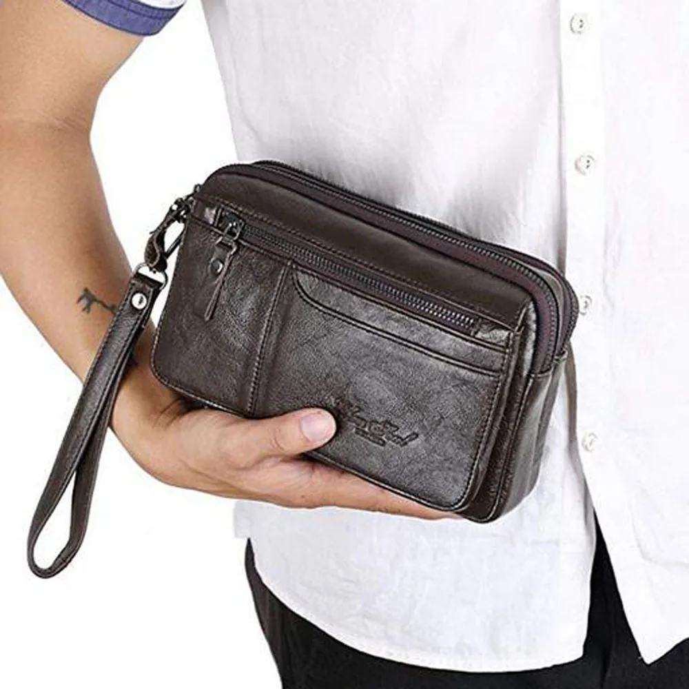 Genuine Leather Men Purse Bag Business Clutch Wallet Real Leather Wrist Money Bags Purse Wallets  Bag