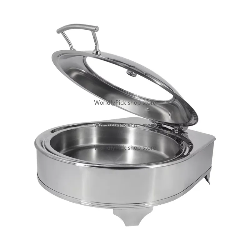 스테인리스 스틸 원형 음식 보온기 레스토랑 호텔 및 파티 뷔페용 유리 소재 광택 디자인