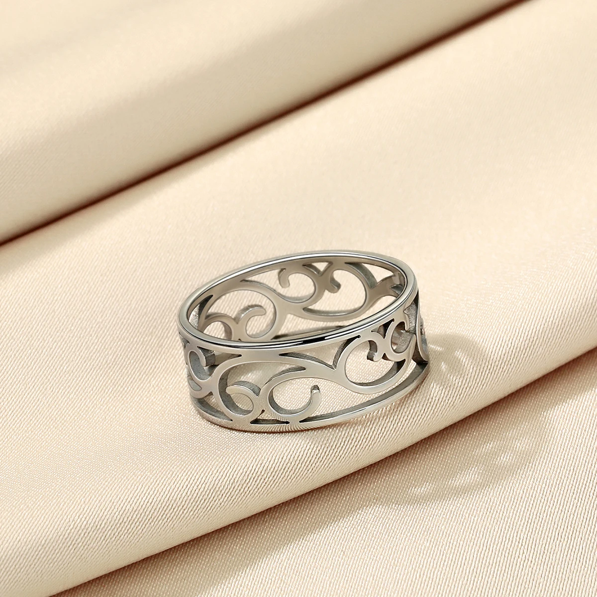 Chandler Stainless Steel Flower of Life Ring Vintage Hollow Ring Gold Filled Ring for Men and Women