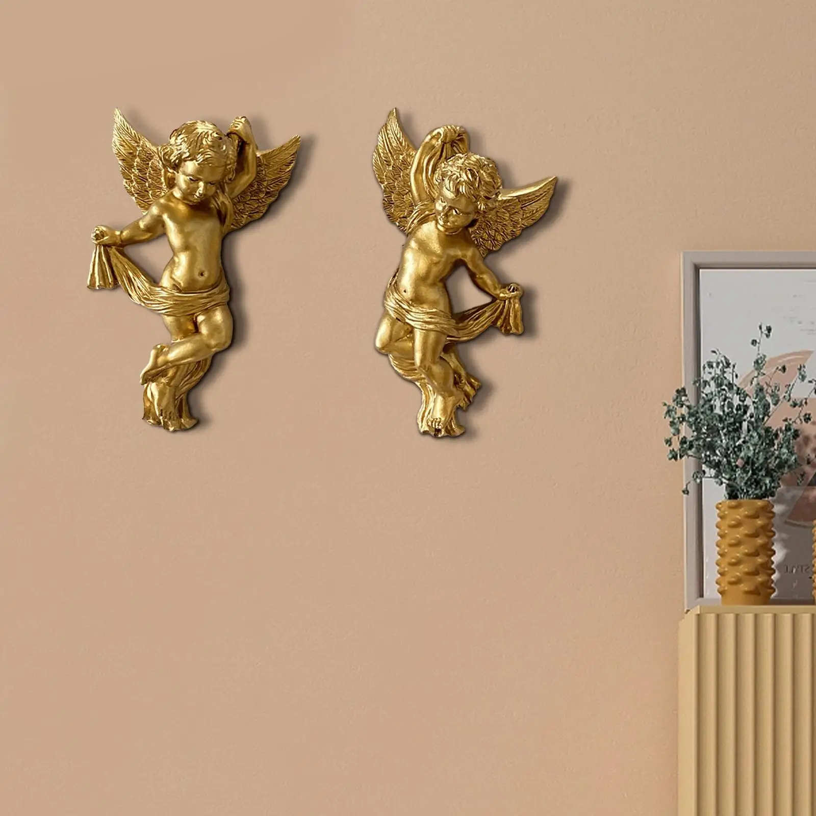 

1 Pair Cherub Angel Statue Wall Hanging Angel Figurines Height 14.5cm Lovely Wall Decoration for Garden Decor Multifunctional