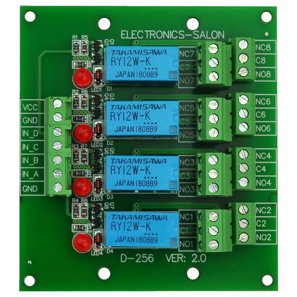 

ELECTRONICS-SALON 4 DPDT Signal Relay Module Board, DC 12V Version, for Arduino Raspberry-Pi 8051 PIC.