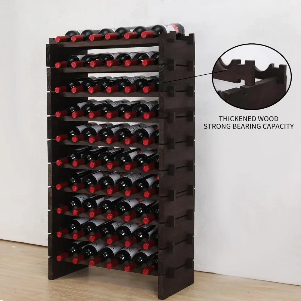 Estante para vinos Almacenamiento apilable de madera maciza Estante para vinos de madera Gabinete para vinos (60 botellas)