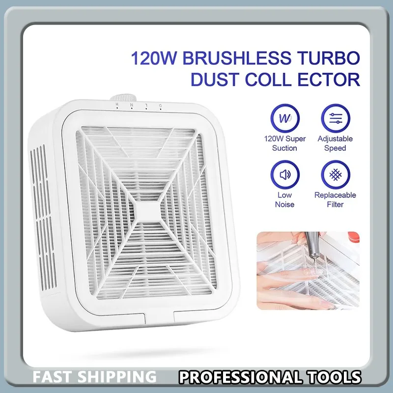 

120W Powerful Brushless Nail Dust Collector Super Suction Nail Art Manicure Fan Vacuum Cleaner with 2 Filters for Salon Use