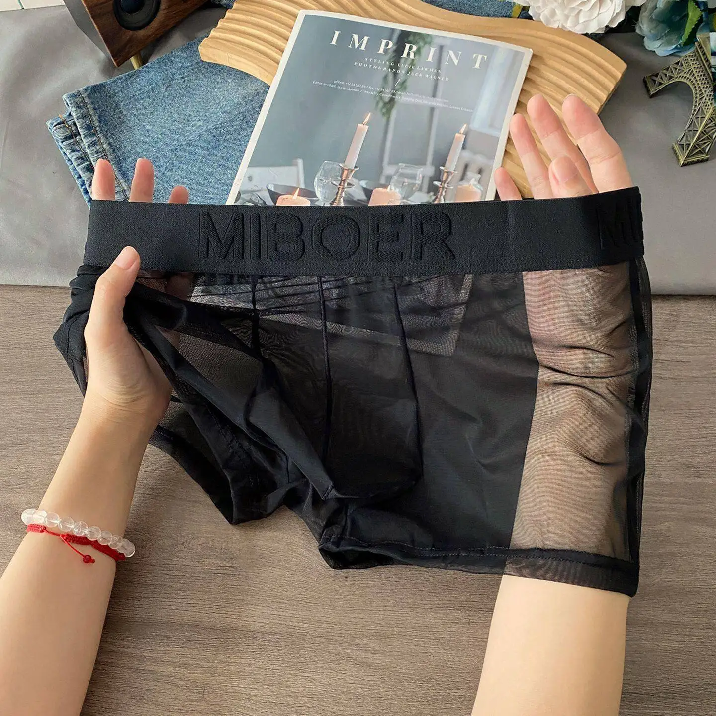 Men's Ice Silk Mesh Underwear Low Waist Breathable Invisible Briefs Summer Thin Flat Angle Shorts Casual Sportswear