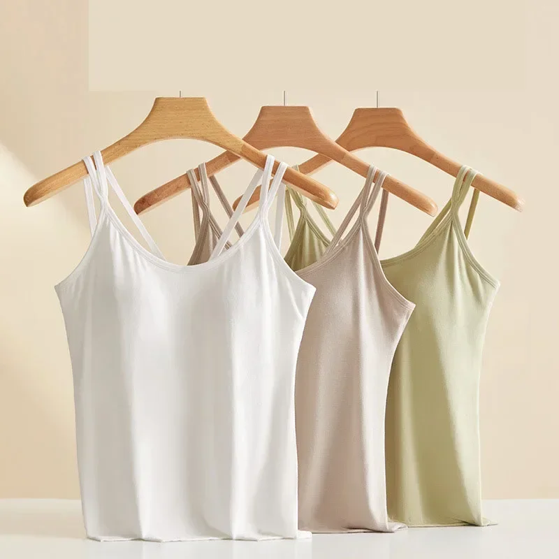 Modal Small Sling Vest Women's Tank Top with Integrated Chest Pad Beauty Back Camis Top Inner Wear Outer Wear Basic Underwear
